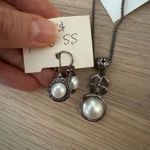 Pearl Sterling Silver Necklace and Earrings
